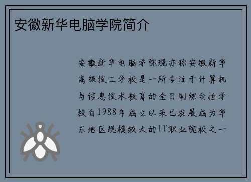 安徽新华电脑学院简介